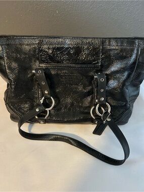 Coach Black Patent Leather Tote Shoulder Bag w/ Dust Bag